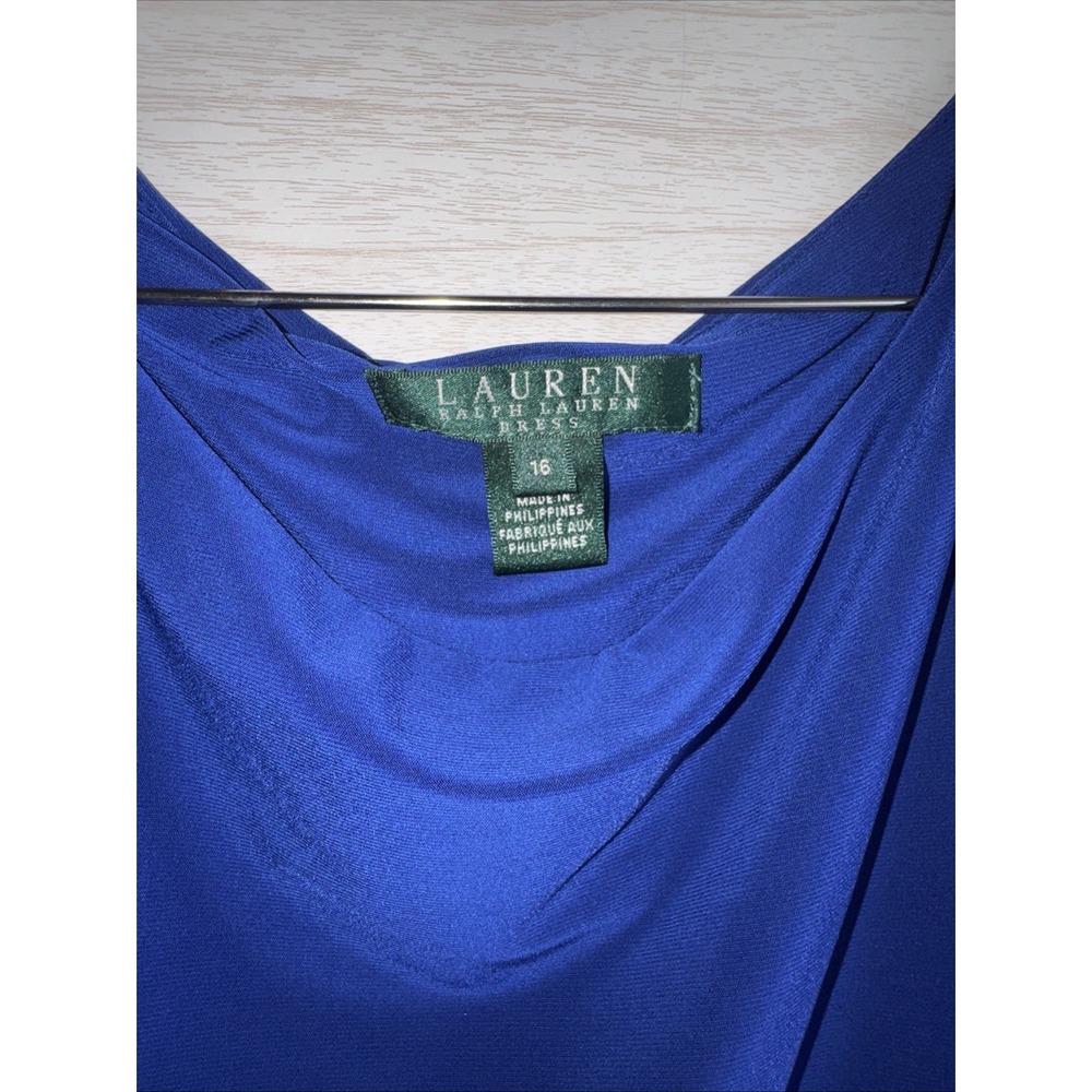 Lauren Ralph Lauren blue sleeveless Cowl Neck Dress Sz 16 - Picture 4 of 7